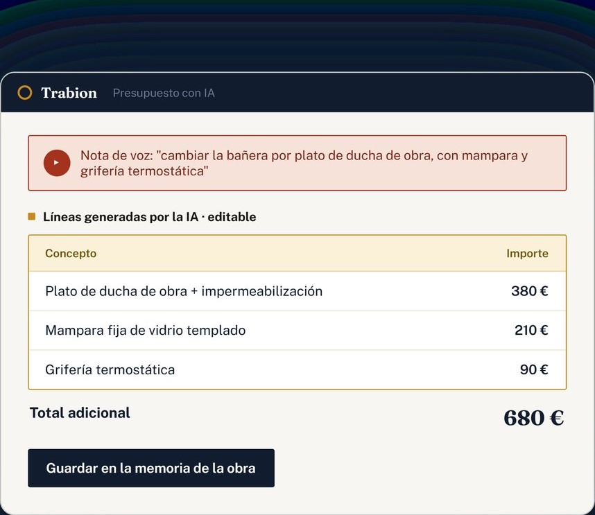 Presupuesto generado con IA a partir de una nota de voz en Trabion